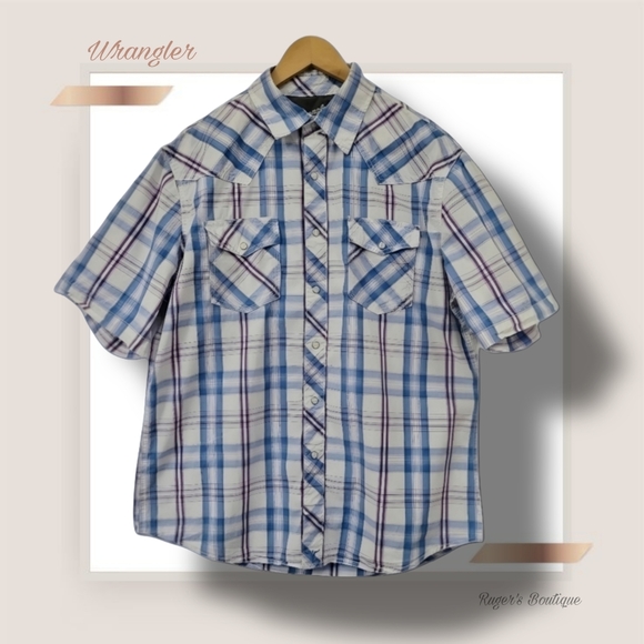 Wrangler Other - 🌿Wrangler 20X Competition Mens Lavender/Blue/White Plaid Pearl Snap Shirt